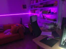 Al's cabin interior with purple light strip